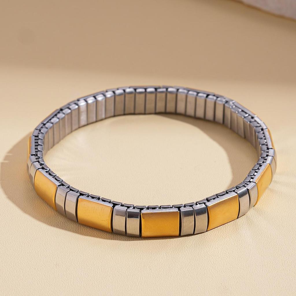 European-American Stainless Steel Spliced Square Rectangular Bracelet - Versatile Fashion Jewelry for Women
