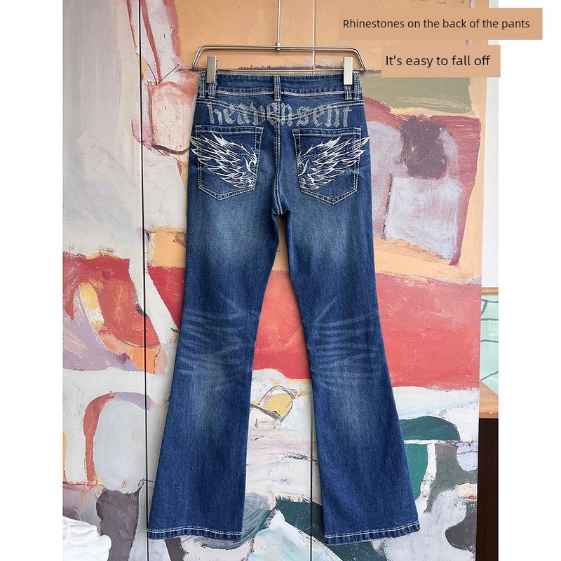 

Foreign Trade Original Order Nin * Thhallalyssia Luxury Wing Embroidery Washed Blue Horn Jeans D41248 Blue with rhinestones(Default Flaw) US0