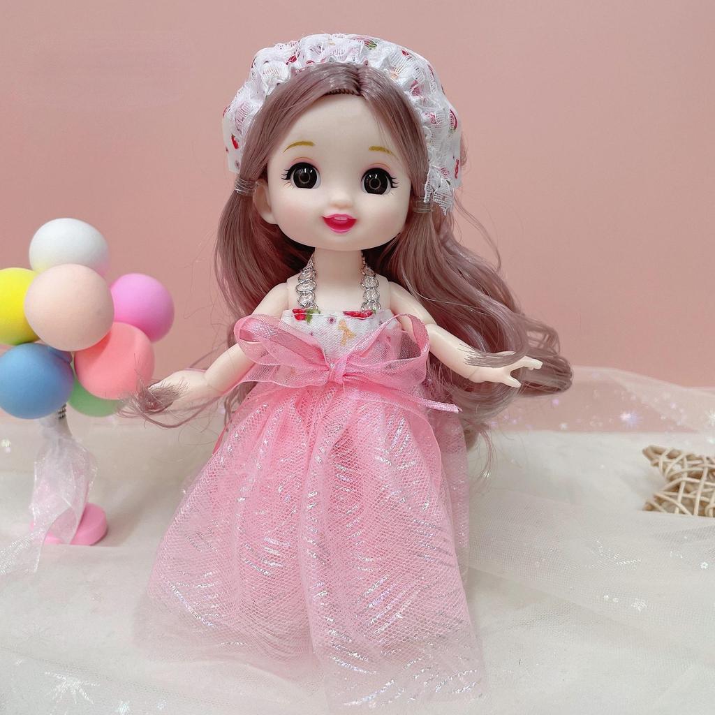17CM Mini Beweegbare Pop Meisjes Speelgoed 3D Grote Ogen BJD Prinses Volledige Outfits Jurken Collectie Childrens Pop Gift