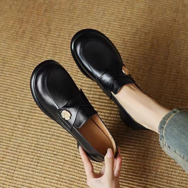 Retro Round Head Light Mouth Thick Heel Single Shoes Women's 2025 Spring and Autumn New Versatile Thick Sole Comfortable Non-slip Medium Heel Small L