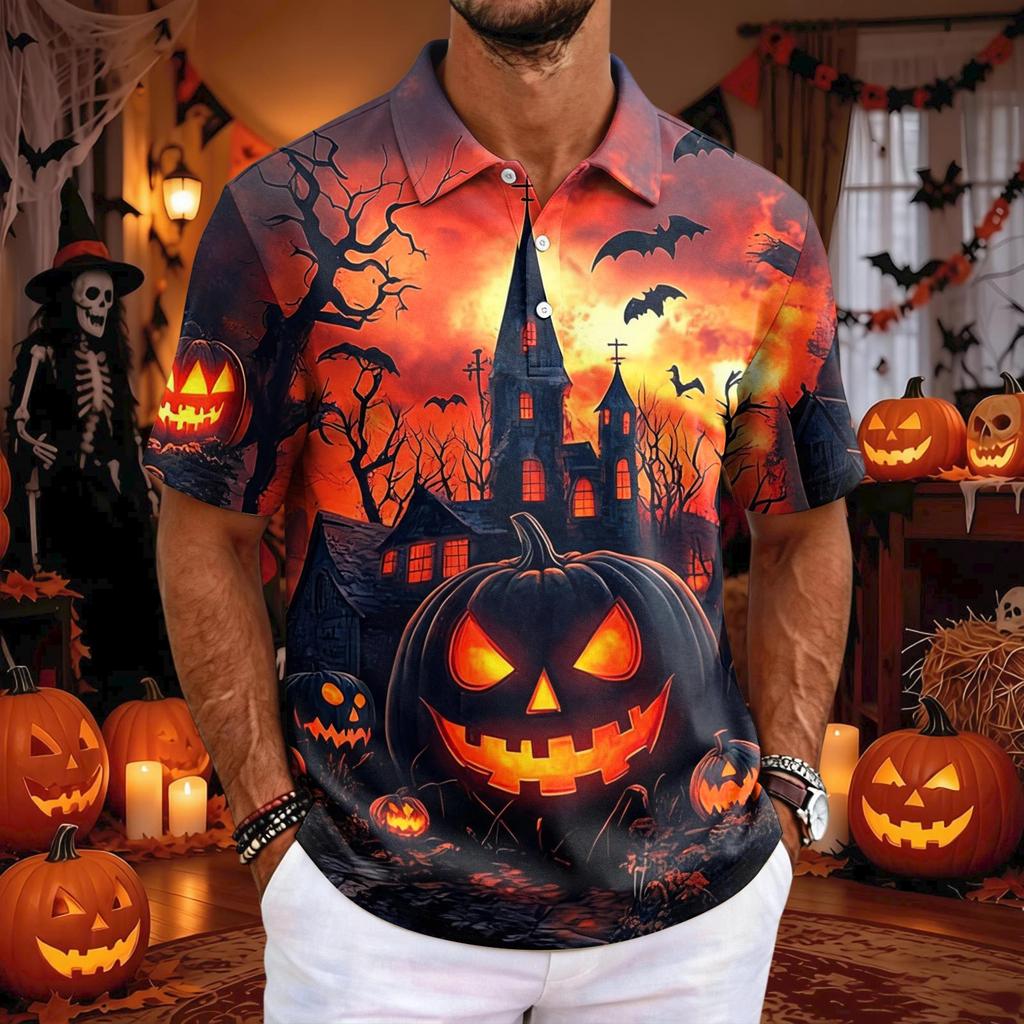 Men's Halloween Printed Short Sleeve T-Shirt Graphic Tee for Casual Wear