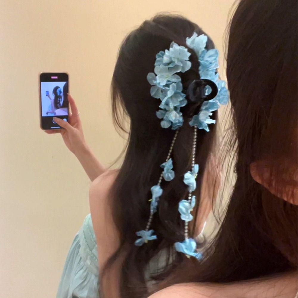 Luxury Flower Tassel Hair Grab Elegant Bridal Headwear Flower Hair Shark Clip Hair Accessories