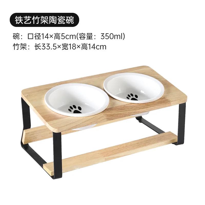 קערות עץ מוגבהות לגורי חתולים עם מעמד מתכוונן, מחזיק קערות מים ומזון מוגבהות לחתול, מזין לארנב לחיות מחמד קטנות ובינוניות