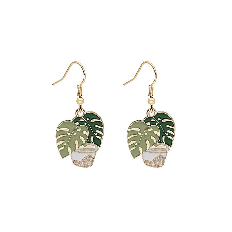 Fun Cartoon Asymmetrical Oil Drop Earrings, Guochao Panda Animal Fruit Earrings, Cute Mushroom Leaf Earrings