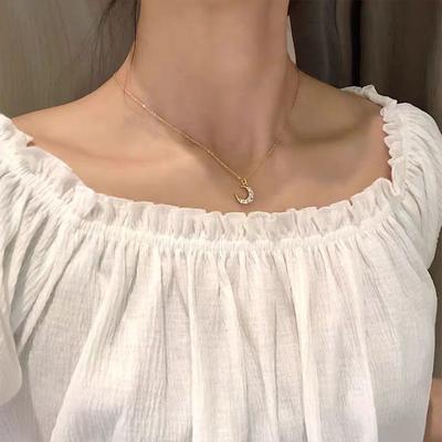 S925 Silver Trendy All-Match Light Luxury and Simplicity Moon Clavicle Necklace Women's Design Style Diamond-Embedded Non-Fading Ornament