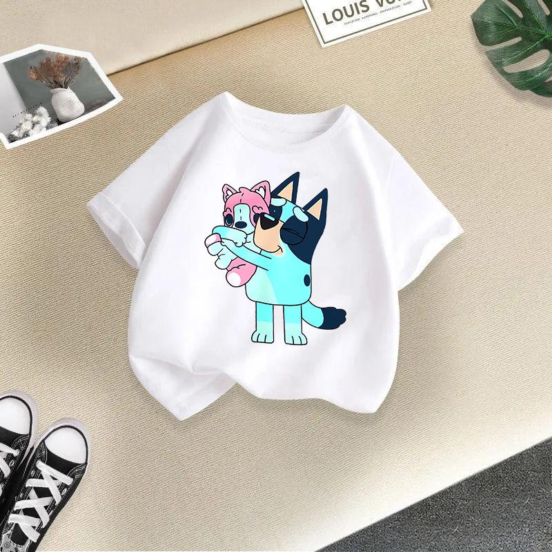 Dětské tričko s potiskem roztomilých zvířátek Dětské 100% bavlněné topy 2-13 let Volný střih Ležérní O-výstřih Krátký rukáv