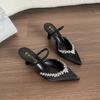 Sheepskin style, thin heel pointed cold slippers French word with thin high-end feeling full diamond banquet high heels women's summer