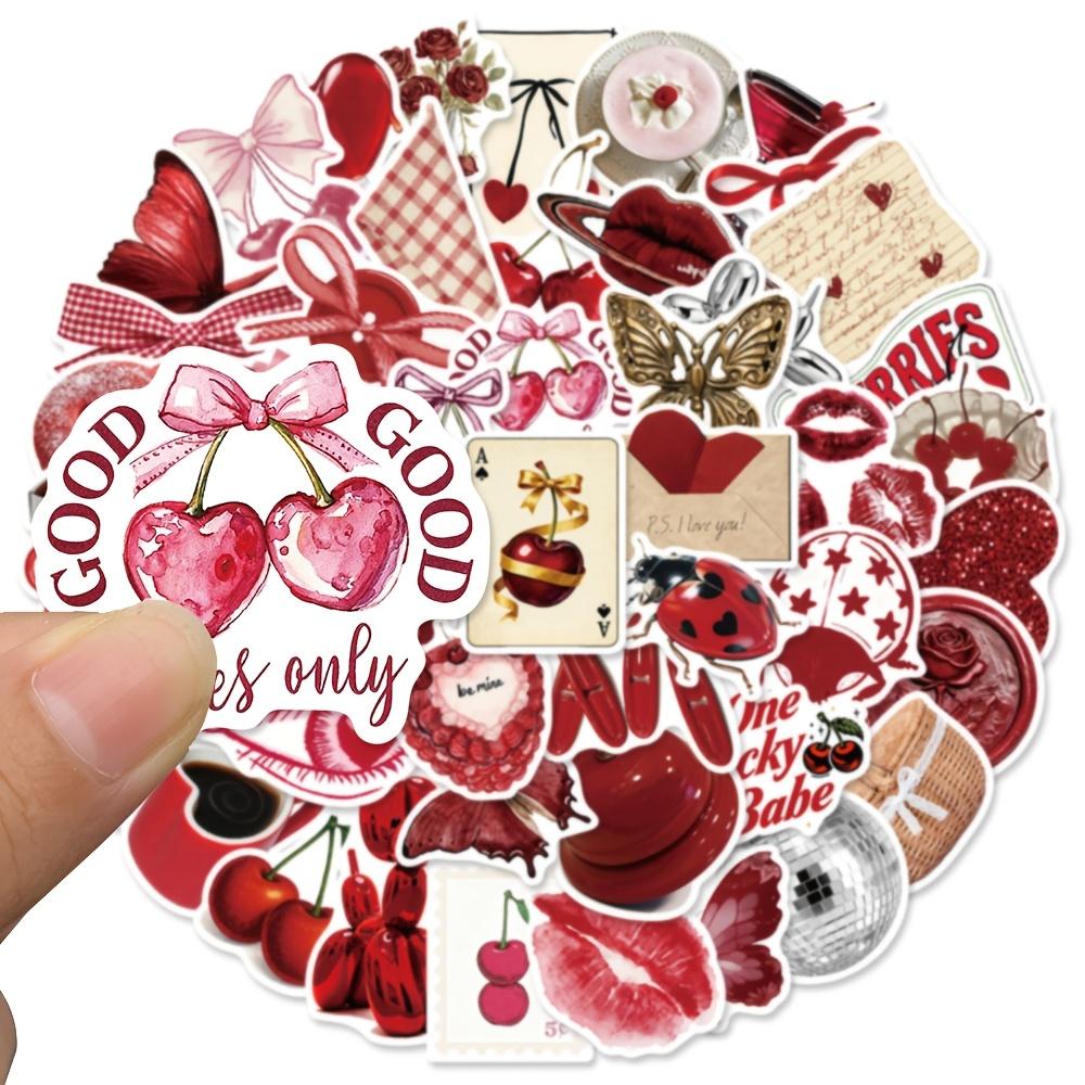 50pcs Cherry Stickers for - Cute Cartoon Cherry, PVC Fruit Decals with Matte, Irregular Shapes for DIY Scrapbooking, Journals