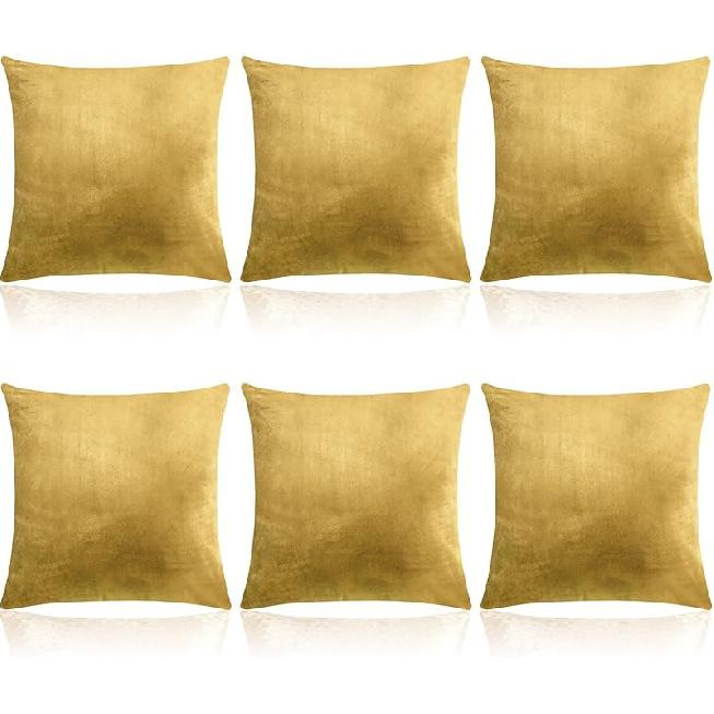 

Pack of 6 Decorative Velvet Throw Pillow Covers Solid Square Soft Pillowcase Set Cushion Cases for Sofa Couch Bed Car Christmas Fall Home Decor 18 x Turmeric Color