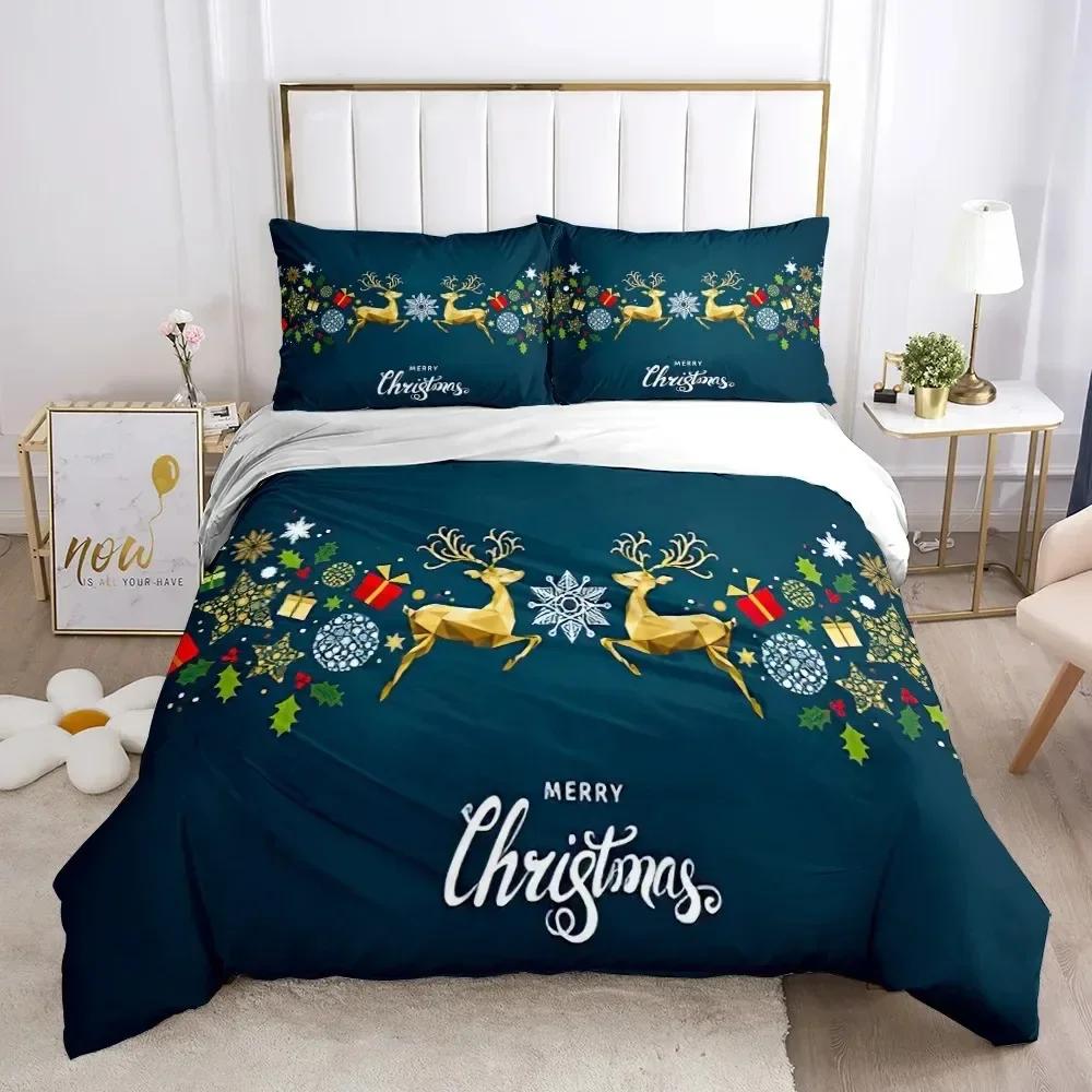 Bettdecke Weihnachten Kinderzimmer 3D Cartoon Frohe Weihnachten Twin Bettwäscheset Polyester Weihnachtsmann Frohes Neues Jahr