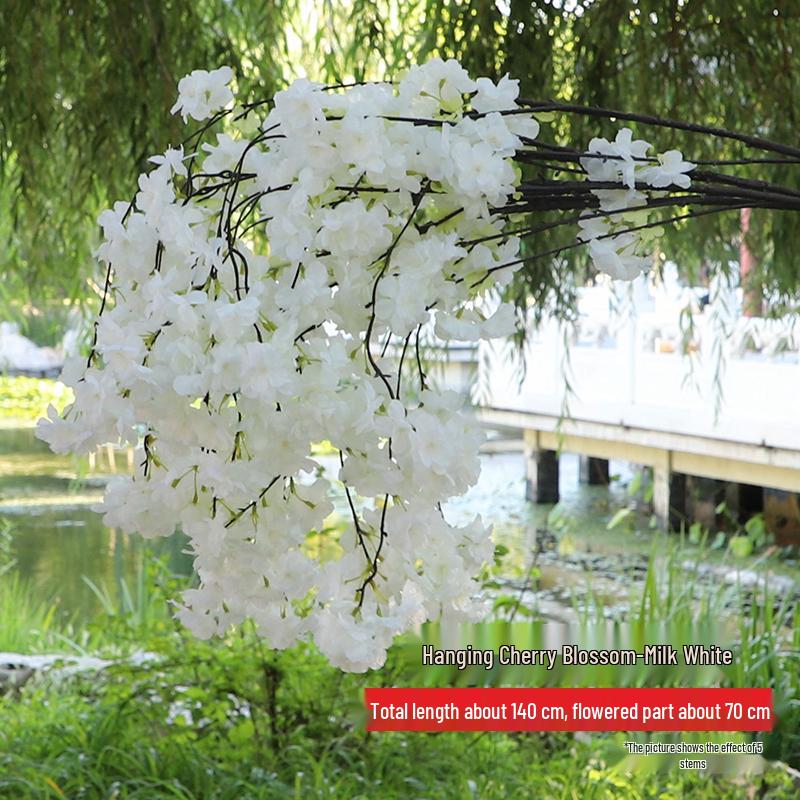 Artificial Cherry and Peach Blossom Branches for Indoor/Outdoor Decoration, Wedding Decor, Pear Flowers, Faux Silk Ceiling Rattan