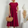 Abito da donna colorato a maniche corte, ampio, in cotone e lino, con tasche