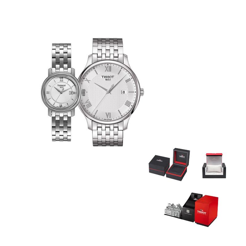 

TISSOT Quartz Movement Unisex Watch 29mm Silver Dial Stainless Steel Case Stainless Steel Watchband T0970101103800+T0636101103800 Regular Watch Box