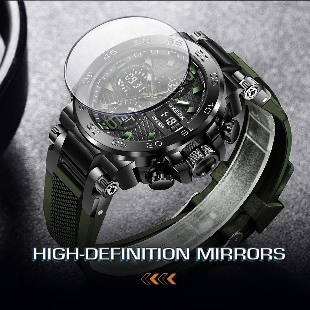 Men's Dual Display Waterproof Silicone Sport Watch with Calendar & Luminous Features