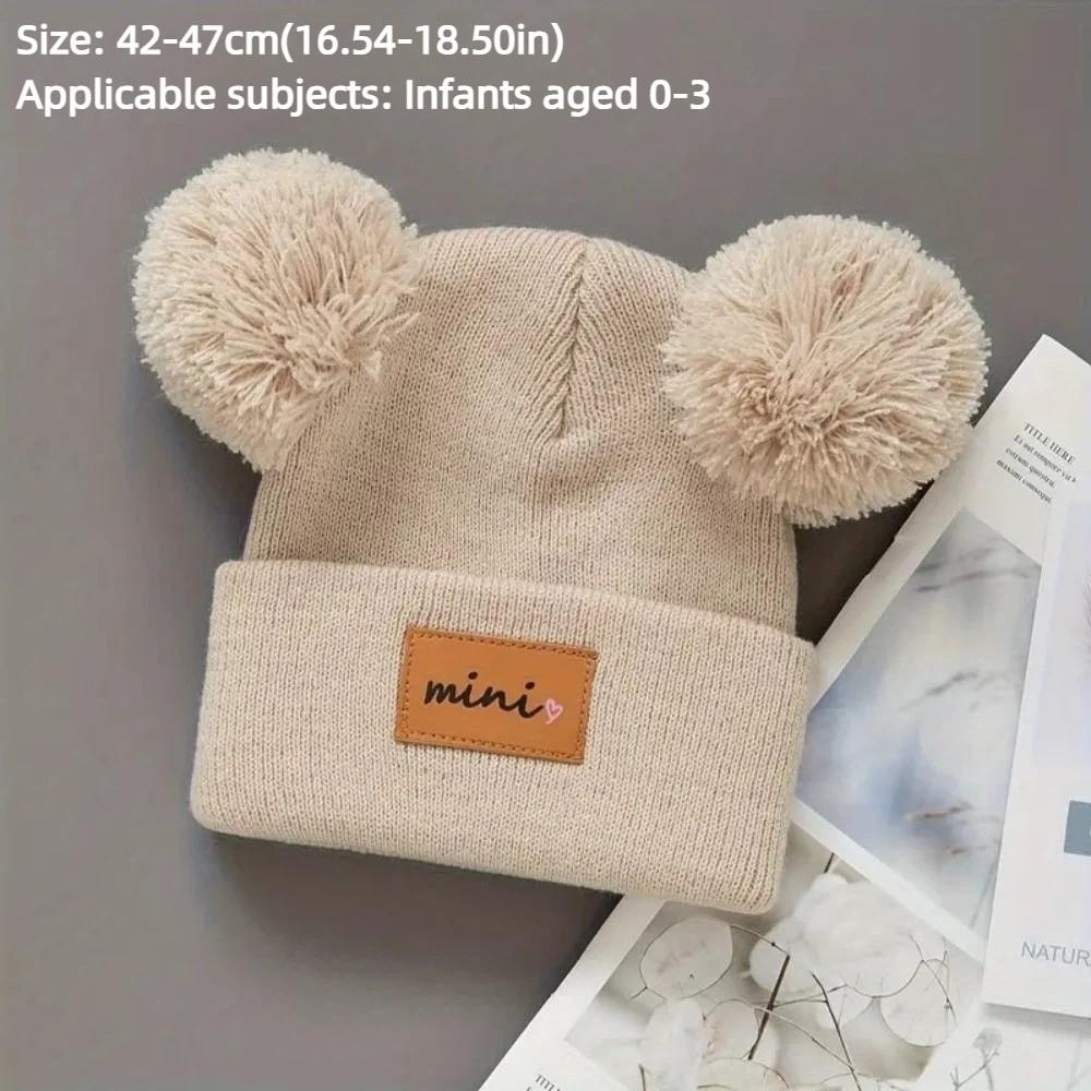 Winddichte Baby-Mützen 0-3 Jahre Säuglingsmütze Doppelbommel Wintermützen Herbst Winter