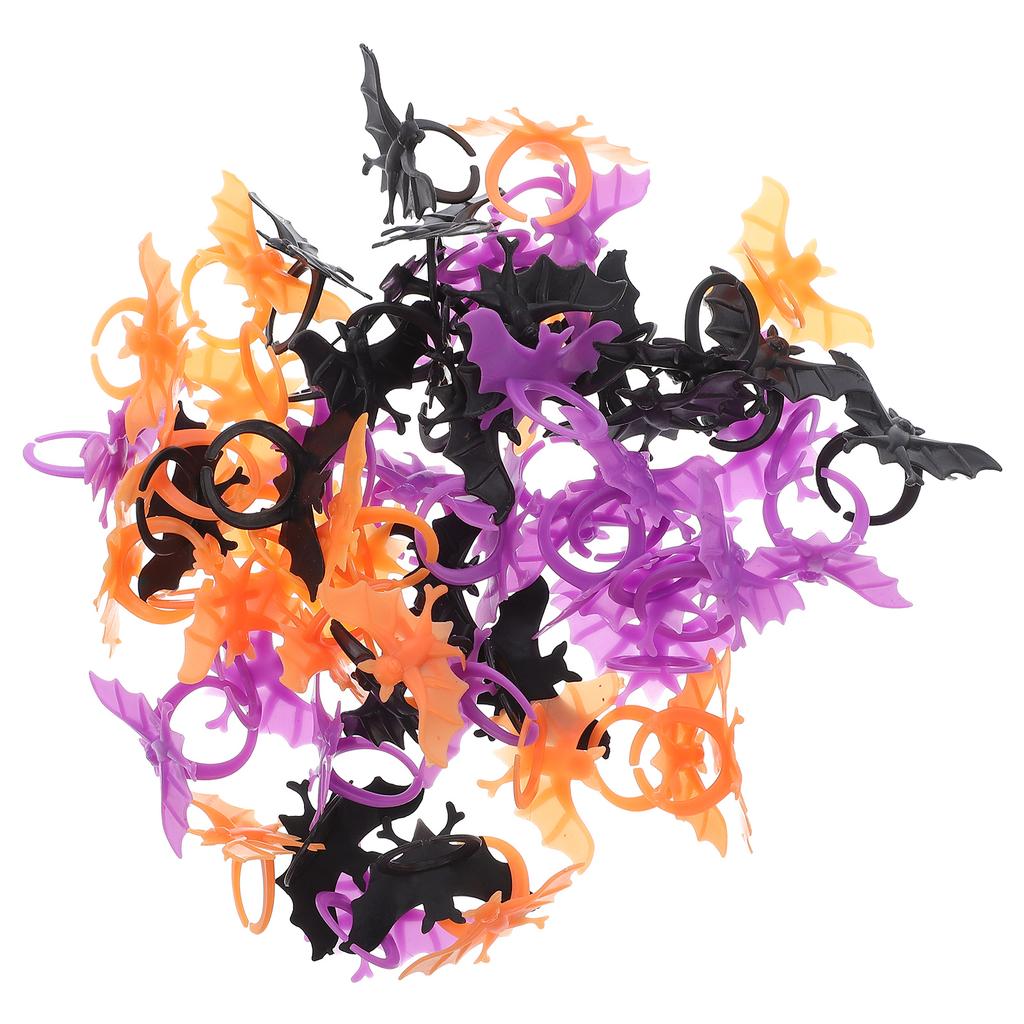 60 Pcs Halloween Stocking Stuffers Bat Ring Mens Children’s Toys Dress Up Party Hand Accessory Skull Rings