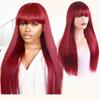 MISS WIG Women Long Straight Wig with Blunt Bangs Fashion Long Straight Synthetic Fiber Wigs for Women