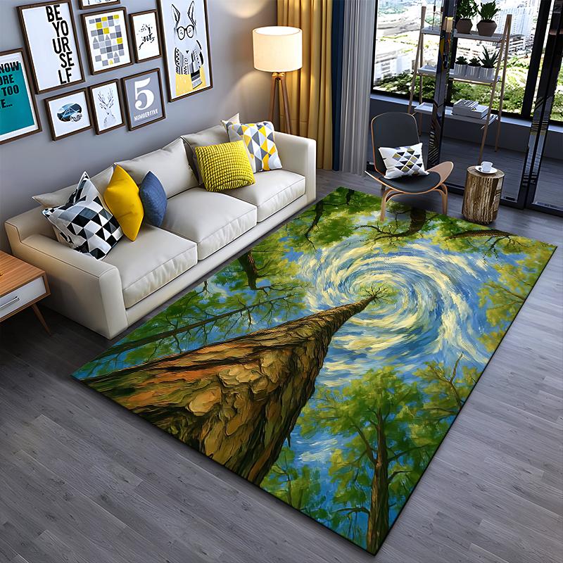 "Nature Tree Spiral Sky Forest Themed Decorative Living Room Carpet" Suitable for Use As an Anti-slip for Living Room Bedroom Sofas
