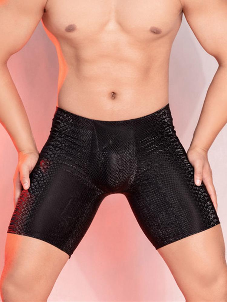 Sexy Herren Pu Kunstleder Kurze Hosen U Konvex Beutel Boxershorts Unterhosen Leopardenmuster Sexy Boxer Wetlook Gay Wear Erotische Dessous