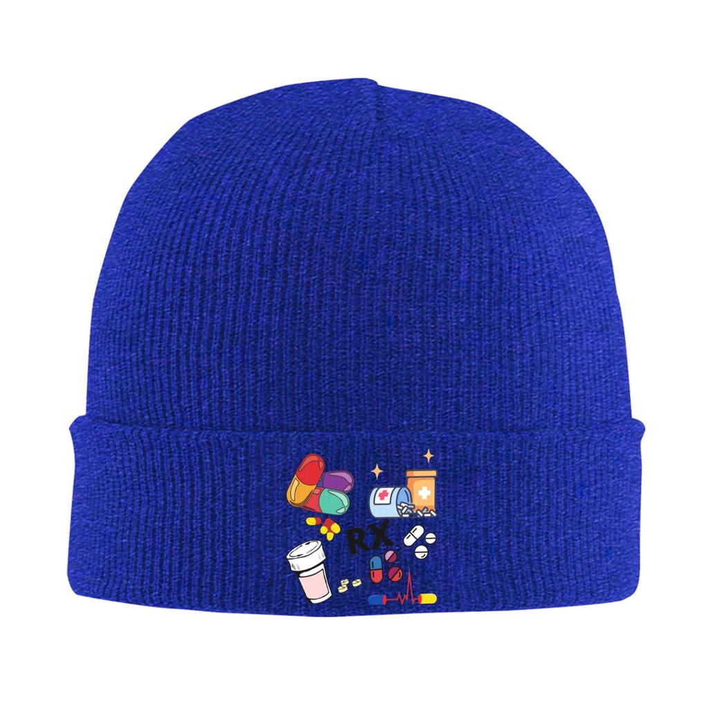 Pharmacy Pattern Pills RX Warm Knitted Cap Winter Knit Bonnet Hat Skullies Beanies Hip Hop Caps for Unisex