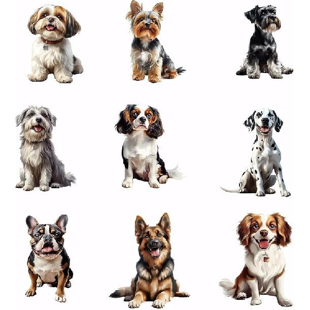 SUPERDANT 9pcs Puppy Dog Heat Transfer Stickers Cute Dog Iron On Transfers Iron On Patches Stickers Washable Heat Transfer Decals for T Shirts