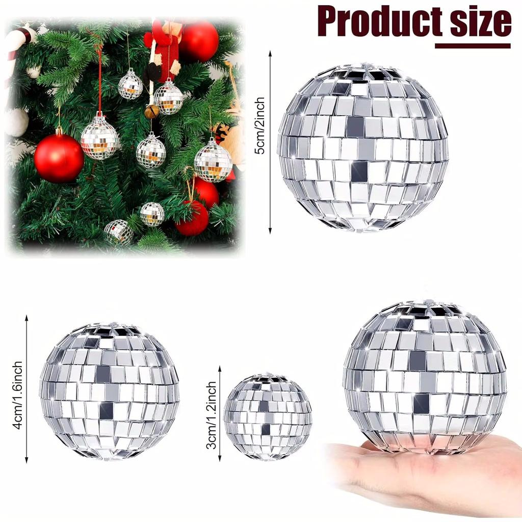 30pcs Mini Disco Ball Ornaments Reflective Glass Silver Baubles for Mardi Gras Disco Party Decor Sparkling Christmas Tree Gift