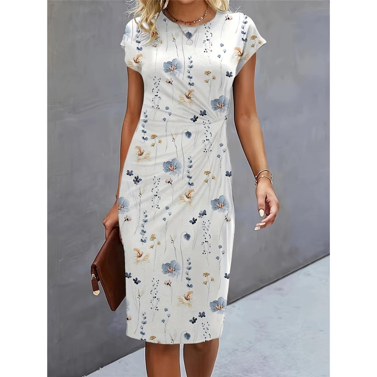 

Женское повседневное платье с короткими рукавами и круглым вырезом, облегающее платье длиной до колена XXL белый