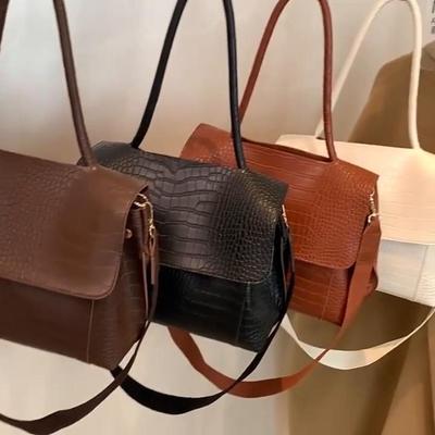 Winter Frauen Alligator Muster Klappe Schulter Tasche PU Leder Vintage Große Kapazität Umhängetasche
