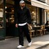 Men's Warm Lined Hoodie and Wide Leg Cargo Pants Set, Casual Relaxed Fit for Outdoor Sports