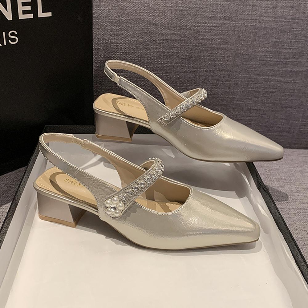 2025 New Sexy Pointed Sandals Brand Designer Summer Comfortable Shallow Slip-on Mid-heel Sandals Women's Light Office High Heels