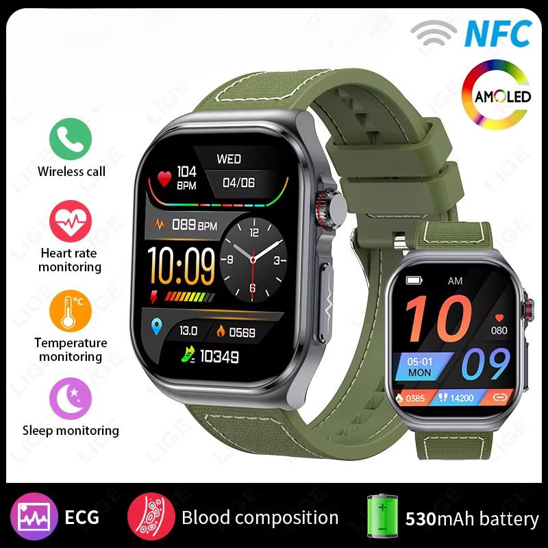 2025 New AMOLED Smart Watch ET585 Men ECG Blood Compositoin Health Monitoring Bluetooth Call Women Sports Fitness Tracker Smartwatch