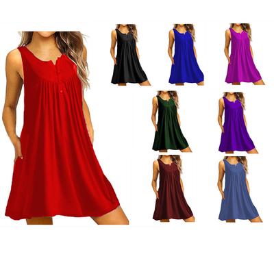 Womens Clothes Plus Size Fashion Summer Dresses Casual Tank Top Dress Loose V-neck Party Dresses Off Shoulder Pockets T-Shirt Sleeveless Dresses