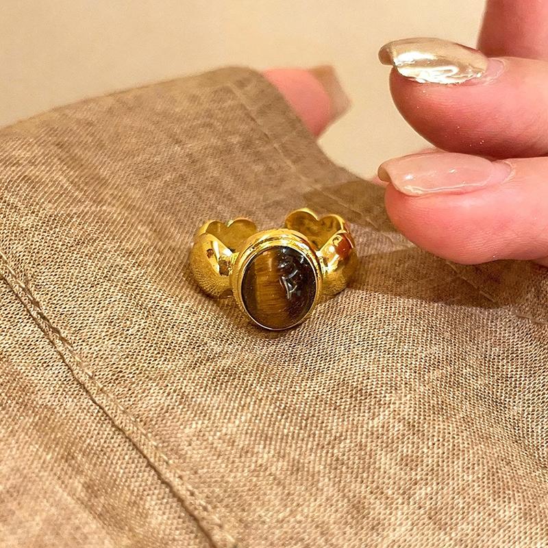 Vintage Tiger Eye Stone Rings for Women Girls Waterdrop Zircon Exquisite Aesthetic Open Ring Fashion Elegent Jewelry Party