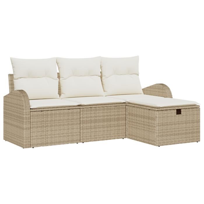 VidaXL Set de Canapé de Jardin 4 Pièces avec Coussins Beige Poly Rattan 3359050