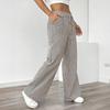 Yousheng Women Long Pants Elastic Waist Striped Design Straight Wide Leg Trousers with Pockets Relaxed Fit Leisure Pants