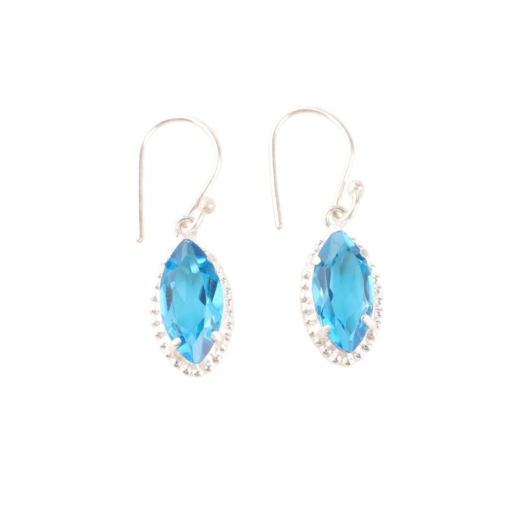 Natural Swiss Blue Topaz Gemstone 925 Fine Silver Jewelry Handmade Earrings 1.4" EE-169-8