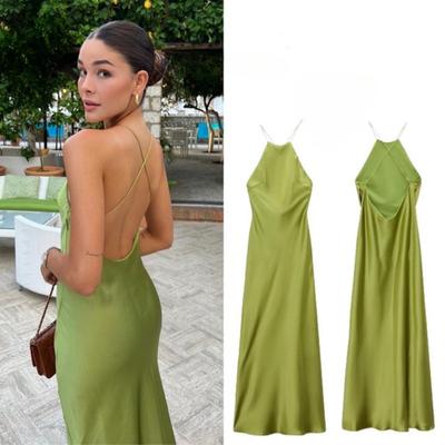 Summer Sleeveless Elegant Sexy Dress Women Backless Slim Fit A Line Party Club Dress Woman Solid Casual Office Lady Midi Dresses 24435