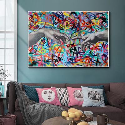 Famous Oil Paintings Creation of Adam HD Print On Canvas Abstract Graffiti Street Artwork for Modern Home Living Room Decor