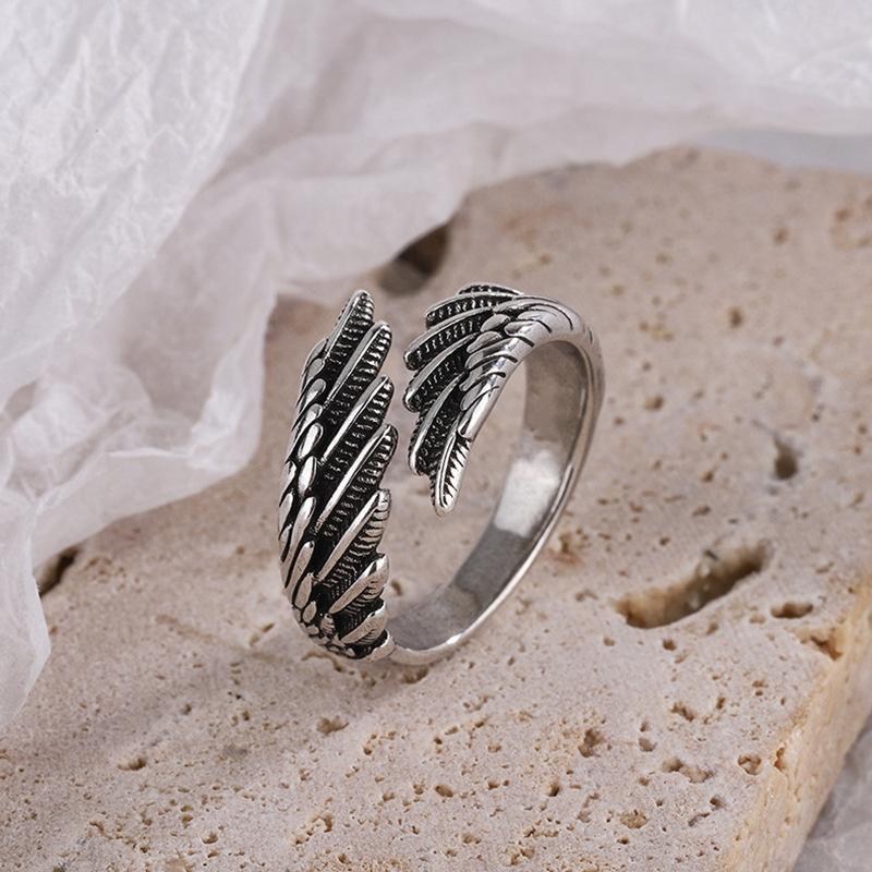 Vintage Angel Devil Wing Open Adjustable Ring Retro Feather Finger Ring for Men Women Couple Fashion Jewelry Gift