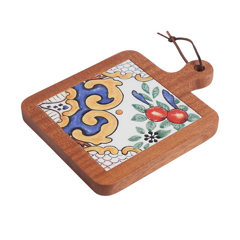 Japanese-style solid wood retro tiled dining mat thermal insulation mat anti-scald casserole mat large pot mat Japanese-style