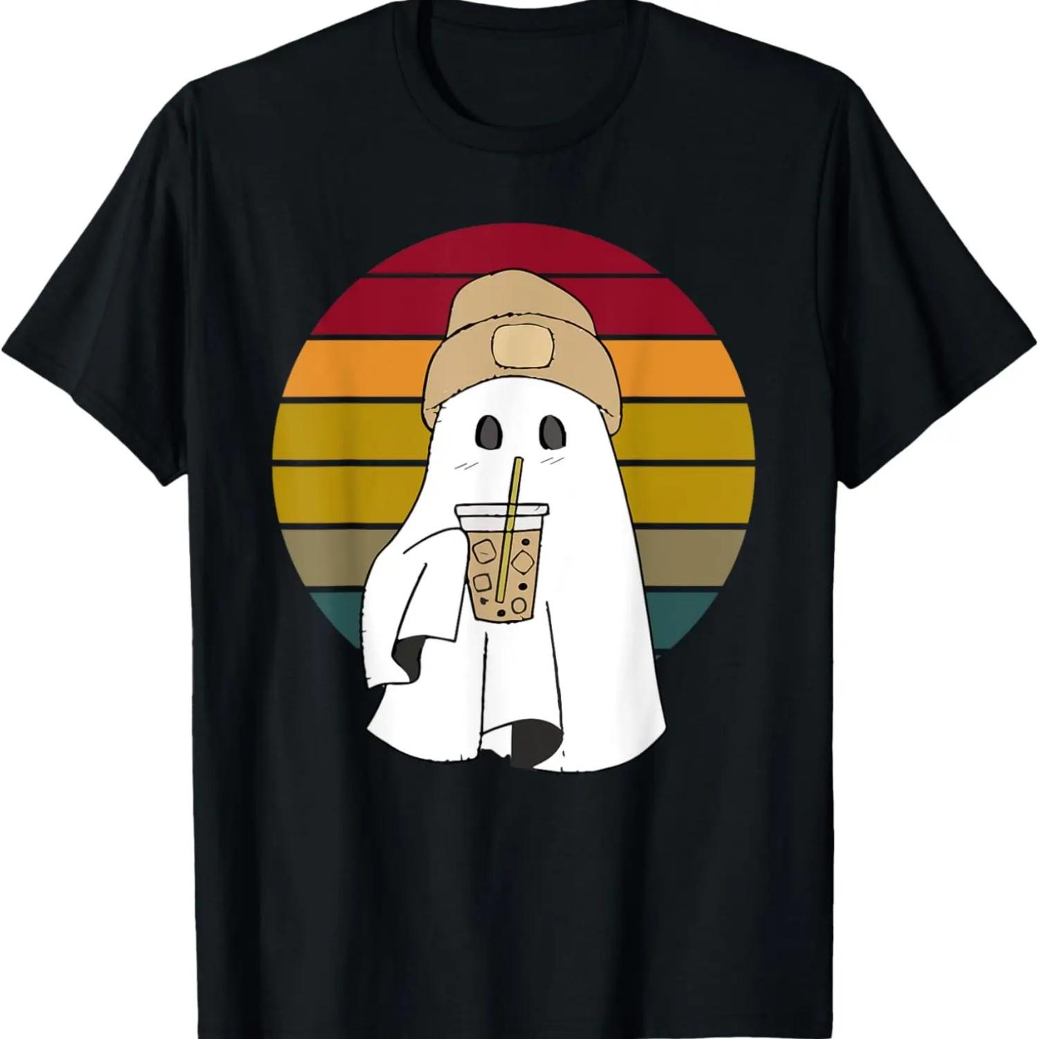 

Vintage Spooky Cute Ghost Ice Coffee Halloween Costume T-Shirt S чёрный
