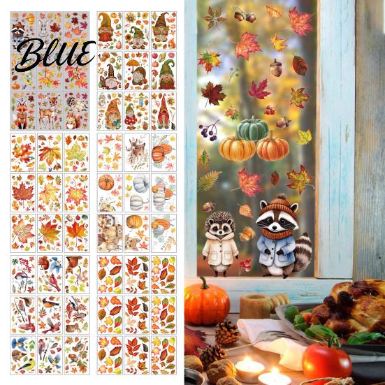 Autumn Window Clings 9 Sheets Fall Woodland Animals Clings Maple Leaf Pumpkin Reusable Autumnal Glass Squirrel Fox Rabbit Sticker Anti Collision