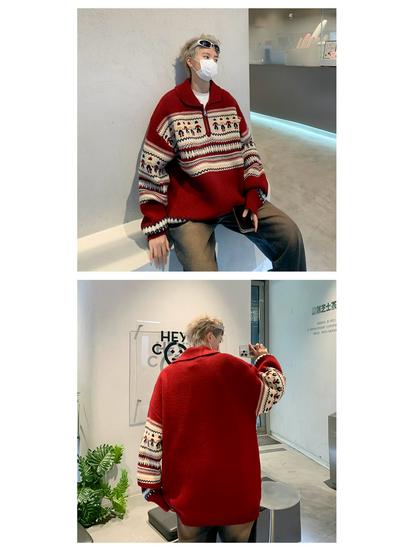 Unisex Trendy Soft Polo Neck Sweater - Retro Knit for Autumn/Winter, Perfect for Couples and Christmas.