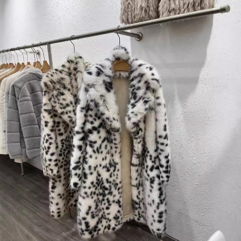 Fur winter leopard print jacket female mink velvet femininity long fur coat casual versatile
