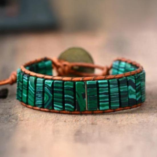 Bohemian Stone Bracelet Handmade Natural Stone Tube Beads Bangle Adjustable Unisex Boho Bracelet Gift for Him Her