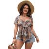 Modă Femei Top Sexy cu Șireturi Larg cu Imprimeu