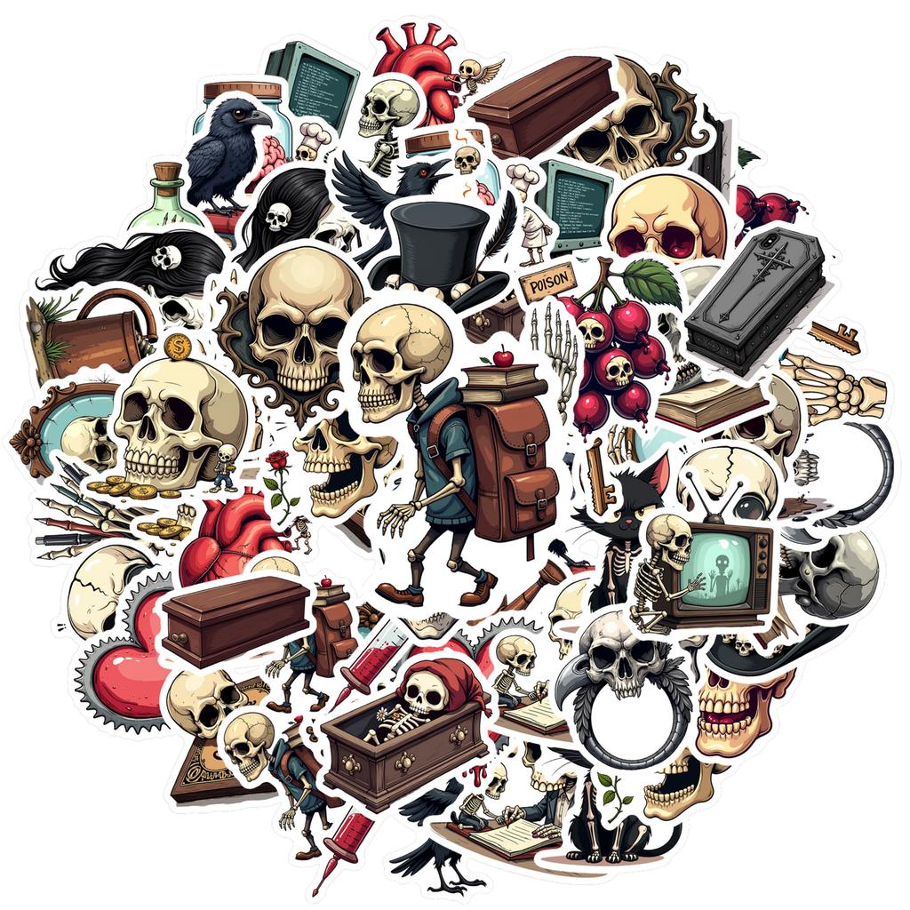 35-100pcs Gothic Skull Stickers Packs Waterproof Diy Skateboard Luggage Laptop Guitar Cool Sticker Decor Gift