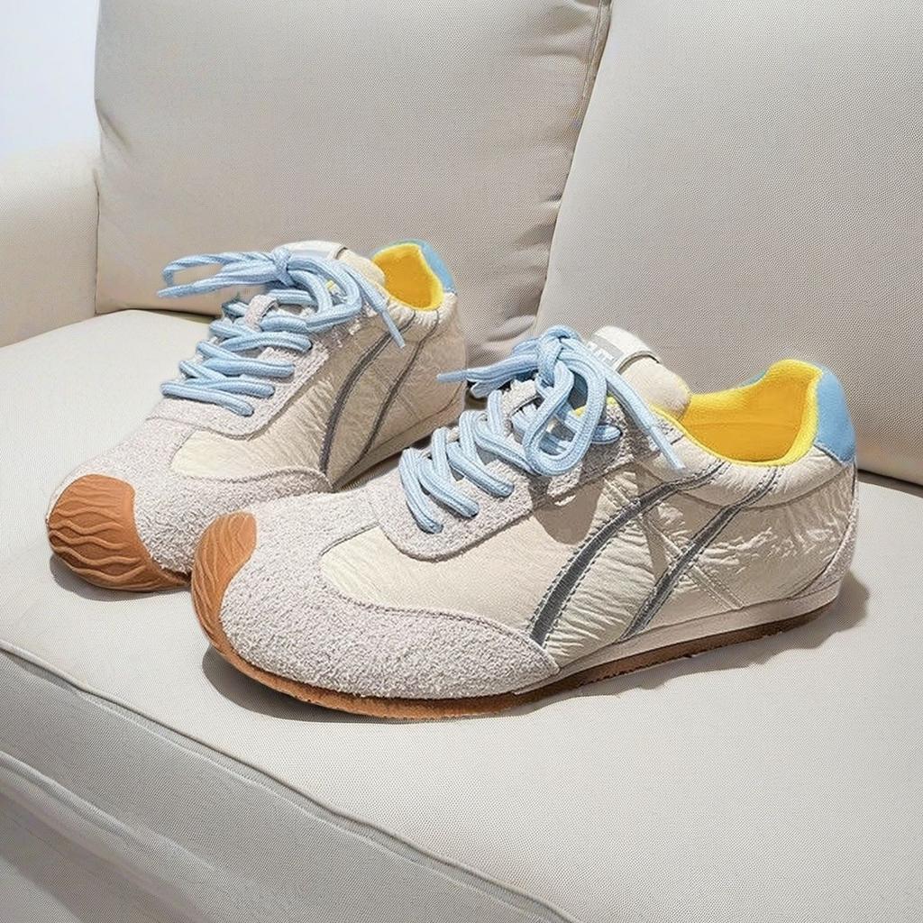 Macaron Shoes Retro Moral Training Shoes Flat-soled Lace-up Women's Versatile Color Matching Light Forrest Gump Shoes Sports and Leisure Commuter S