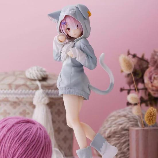 Standing Position Vivid Expression Long Tail Anime Figure Japanese Animal Ear Sweatshirt Girl Anime Doll Statue Home Decor