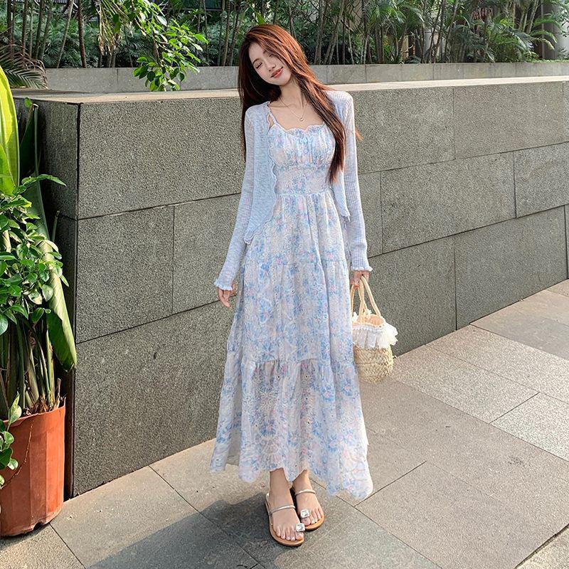 Dopamine Industry Floral Embroidery Camisole & Skirt Set with Cardigan - Women's Forest Style Two-Piece Dress